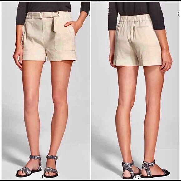 Vince linen blend belted shorts soft khaki beige L - Picture 1 of 6